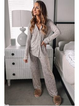PARTIQ - Leopard Print Long Sleeve Shirt with Pajama Pant (Set of 2)