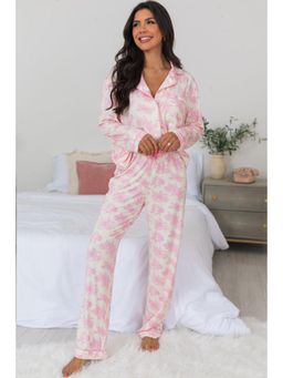 PARTIQ - Pink Floral Long Sleeve Shirt with Pajama Pant (Set of 2)