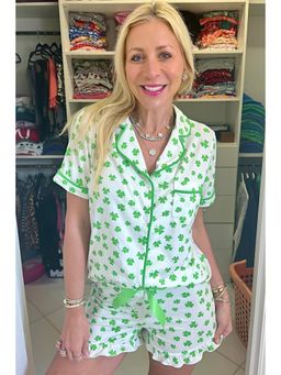 PARTIQ - Green Clover Printed and Ruffled Shirt and Shorts (Set of 2)