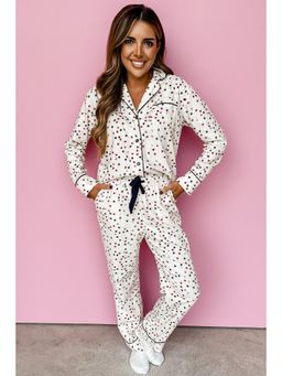 PARTIQ - White Contrast Pipping Star Long Sleeve Shirt with Pajama Pant (Set of 2)