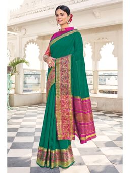 Sangam Prints - Green Khadi Silk Woven Work Traditional Saree with Unstitched Blouse