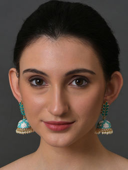 Sohi - Gold Plated Green Dome Shaped Jhumkas Earrings