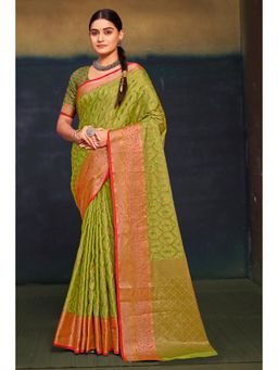 EXCLUSIVA - Light Green Cotton Banarasi Saree with Unstitched Blouse