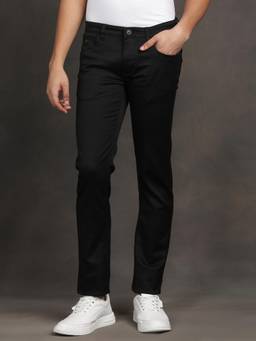 Turtle - Mens Cotton Stretch Solid Narrow Fit Flat Front Black Jeans