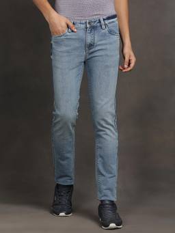 Turtle - Mens Cotton Stretch Narrow Fit Flat Front Light Blue Jeans