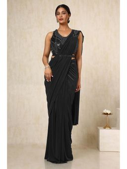 Soch - Womens Black Nylon Blend Saree with Stitched Blouse & Belt