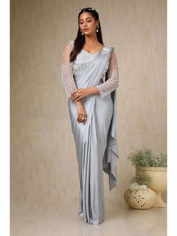 Soch - Womens Grey Nylon Blend Saree with Stitched Blouse