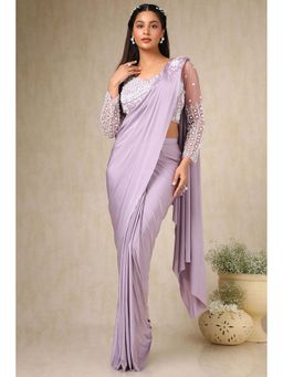 Soch - Womens Lavender Nylon Blend Saree with Stitched Blouse