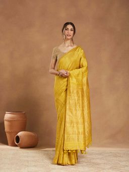 Fabindia - Green Silk Blend Hand Woven Saree without Blouse