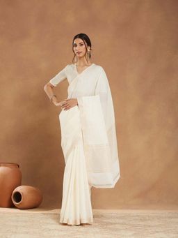 Fabindia - Natural Cotton Blend Woven Saree without Blouse