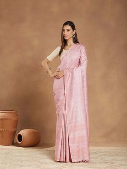 Fabindia - Pink Silk Blend Saree without Blouse