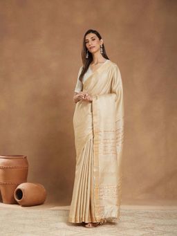 Fabindia - Beige Silk Blend Saree without Blouse