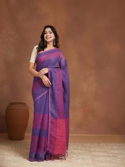 Fabindia - Purple Linen Saree without Blouse