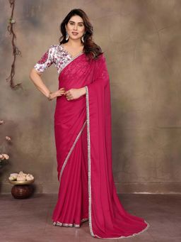 Odette - Pink Georgette Saree with Unstitched Blouse for Women