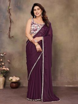 Odette - Wine Georgette Saree with Unstitched Blouse for Women