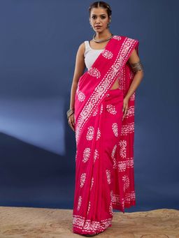 Lush Glam - Pink Hand Painted Floral Saree With unstiched blouse