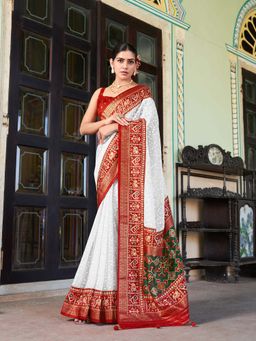 Elora - White Lucknowi Chikankari Work Fusion Pashmina Saree with Unstitched Blouse