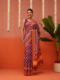 Silk Land - Purple Hyderabadi Double Ikat Patola Soft Silk Saree with Unstitched Blouse