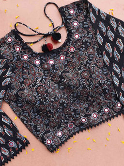 Sundarii - Ajrakh Hand Block Kutch Mirror Work Stitched Blouse