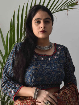 Sundarii - Ajrakh Hand Block Kutch Mirror Work Stitched Blouse