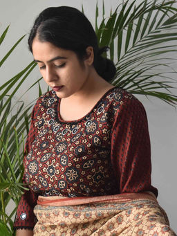 Sundarii - Ajrakh Hand Block Kutch Mirror Work Stitched Blouse