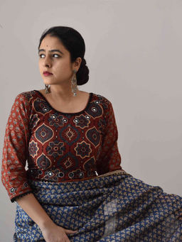 Sundarii - Bloom Ajrakh Hand Block Kutch Mirror Work Stitched Blouse
