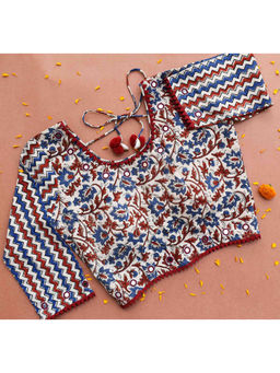 Sundarii - Ajrakh Hand Block Kutch Mirror Work Stitched Blouse