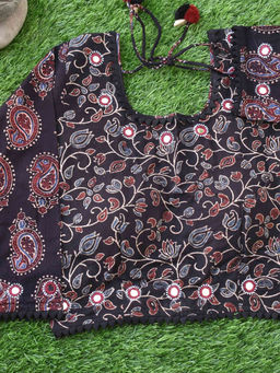 Sundarii - Black Ajrakh Hand Block Kutch Mirror Work Stitched Blouse