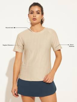 CLOTHWIK - Cream Women Solid Workout T-Shirt