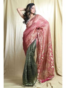 Arhi - Red Silk Cotton Handwoven Soft Saree With Allover Copper Zari Weving