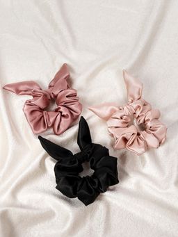 Mueras - Bow Tie Knot Scrunchies Dust Rose, Rosegold and Black (Pack of 3)