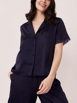 La Vie En Rose - Satin and Lace Trim Button-down Shirt