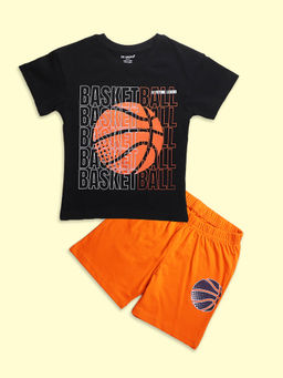 Be Awara - Boys Black Printed T-shirt with Shorts