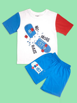 Be Awara - Boys White Printed T-shirt with Shorts