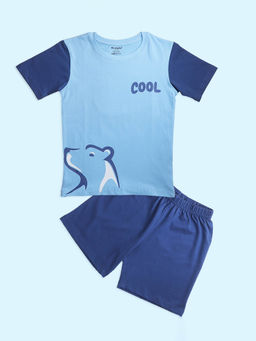 Be Awara - Boys Blue Printed T-shirt with Shorts