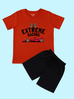 Be Awara - Boys Red Printed T-shirt with Shorts