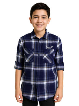 CAVIO - Boys Navy Blue Checks Shirt