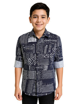 CAVIO - Boys Navy Blue Textured Shirt