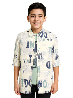 CAVIO - Boys Green Typography Shirt with T-shirt