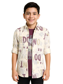 CAVIO - Boys Maroon Typography Shirt with T-shirt