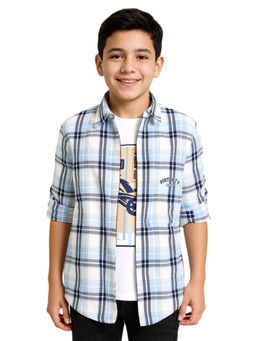 CAVIO - Boys Blue Checks Shirt with T-shirt