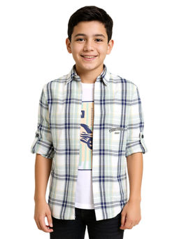 CAVIO - Boys Green Checks Shirt with T-shirt