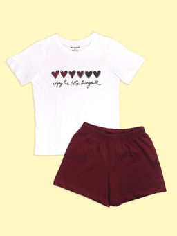 Be Awara - Girls White Printed T-shirt with Shorts