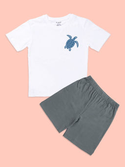 Be Awara - Boys White Graphic T-shirt with Shorts