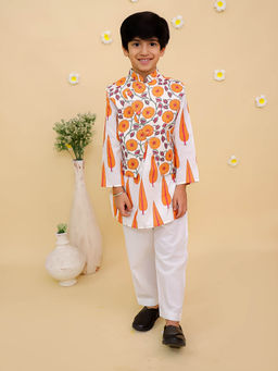 The Mom Store - Boys Multi-Color Printed Kurta with Pyjama and Jacket