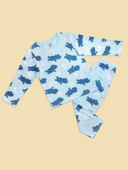 Be Awara - Unisex Blue Printed T-shirt with Pyjama