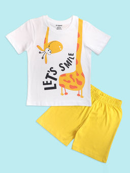 Be Awara - Unisex White Printed T-shirt with Shorts