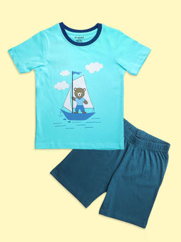 Be Awara - Unisex Blue Printed T-shirt with Shorts