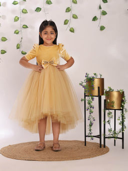 Toy Balloon Kids - Girls Gold Solid Midi Dress