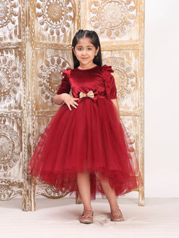 Toy Balloon Kids - Girls Maroon Solid Midi Dress